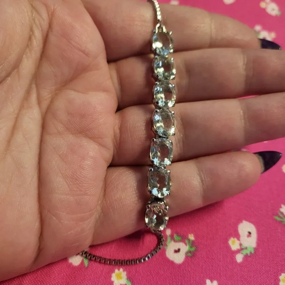 Sky Blue Topaz Stainless Steel Bolo Bracelet